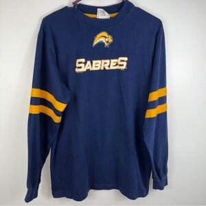Buffalo Sabres Shirt Mens Medium Blue Yellow Long Sleeve Lee Sport Slug Logo